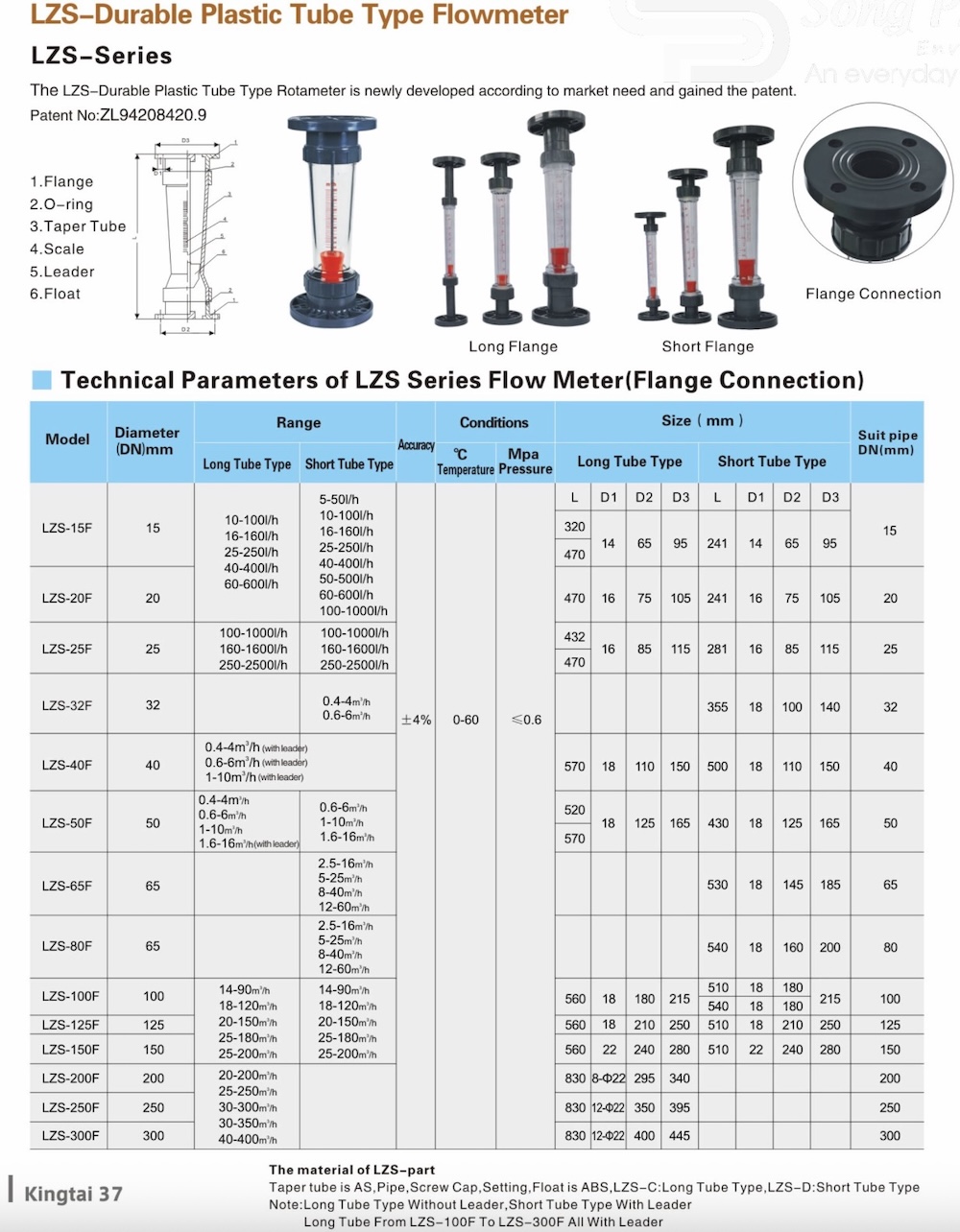LZS15F to LZS300F specification - Flange type