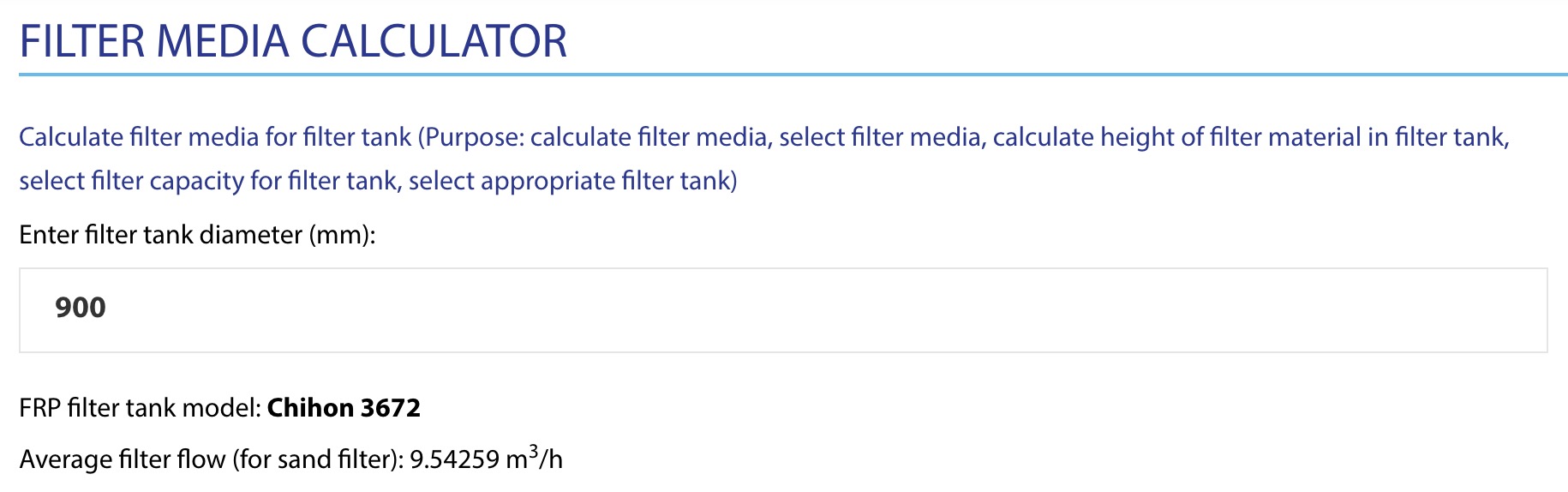 Filter media calculator -3