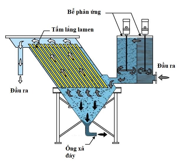 Mô phỏng cấu tạo chi tiết của bể lắng Lamen.